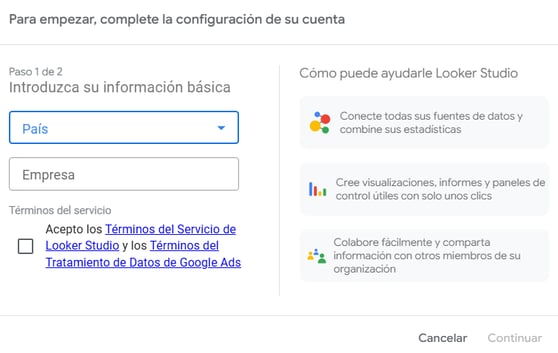 configurar cuenta looker studio