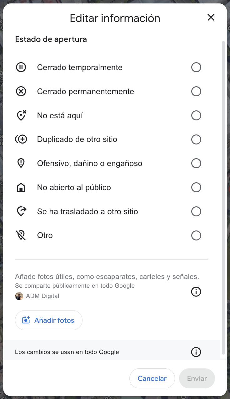 como solicitar la retirada de una empresa en google maps