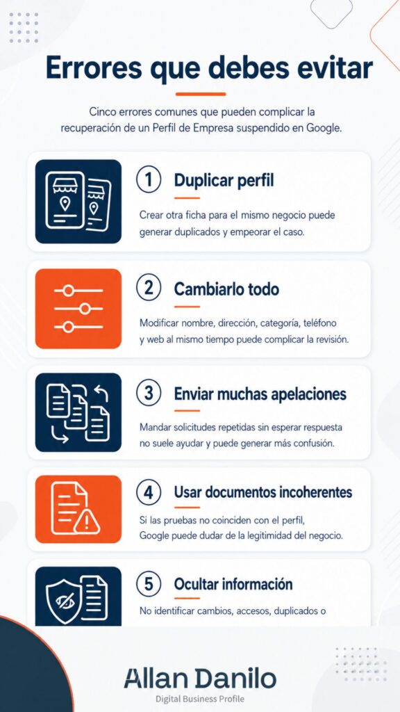 errores al recuperar un perfil de empresa suspendido